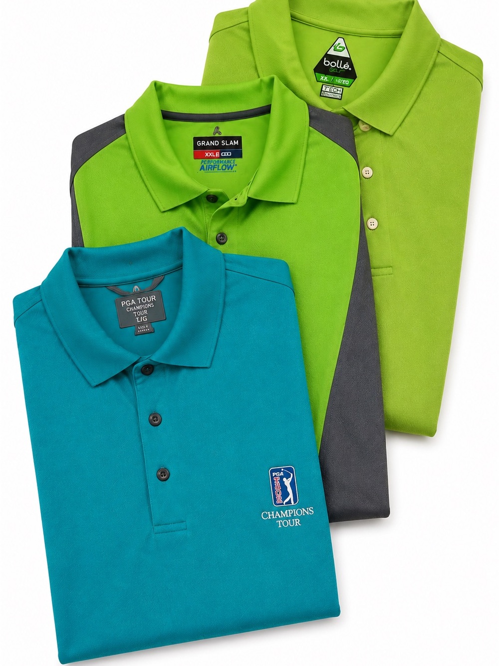 Men’s XXL Golf Polo Shirt Lot of 3 PGA Tour Grand Slam Bollé Performance